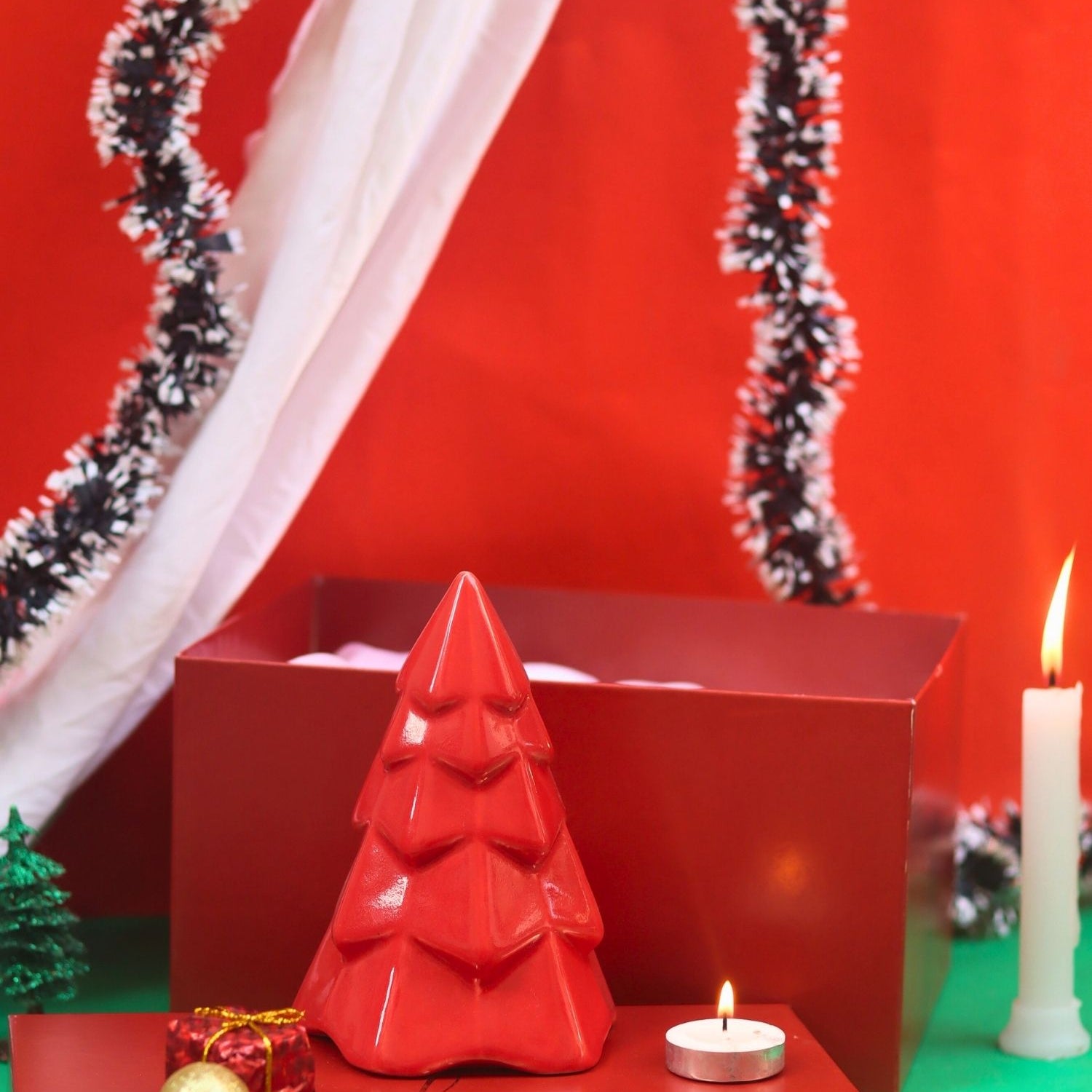 Lead free Red Conical Christmas tree in a Gift Box
