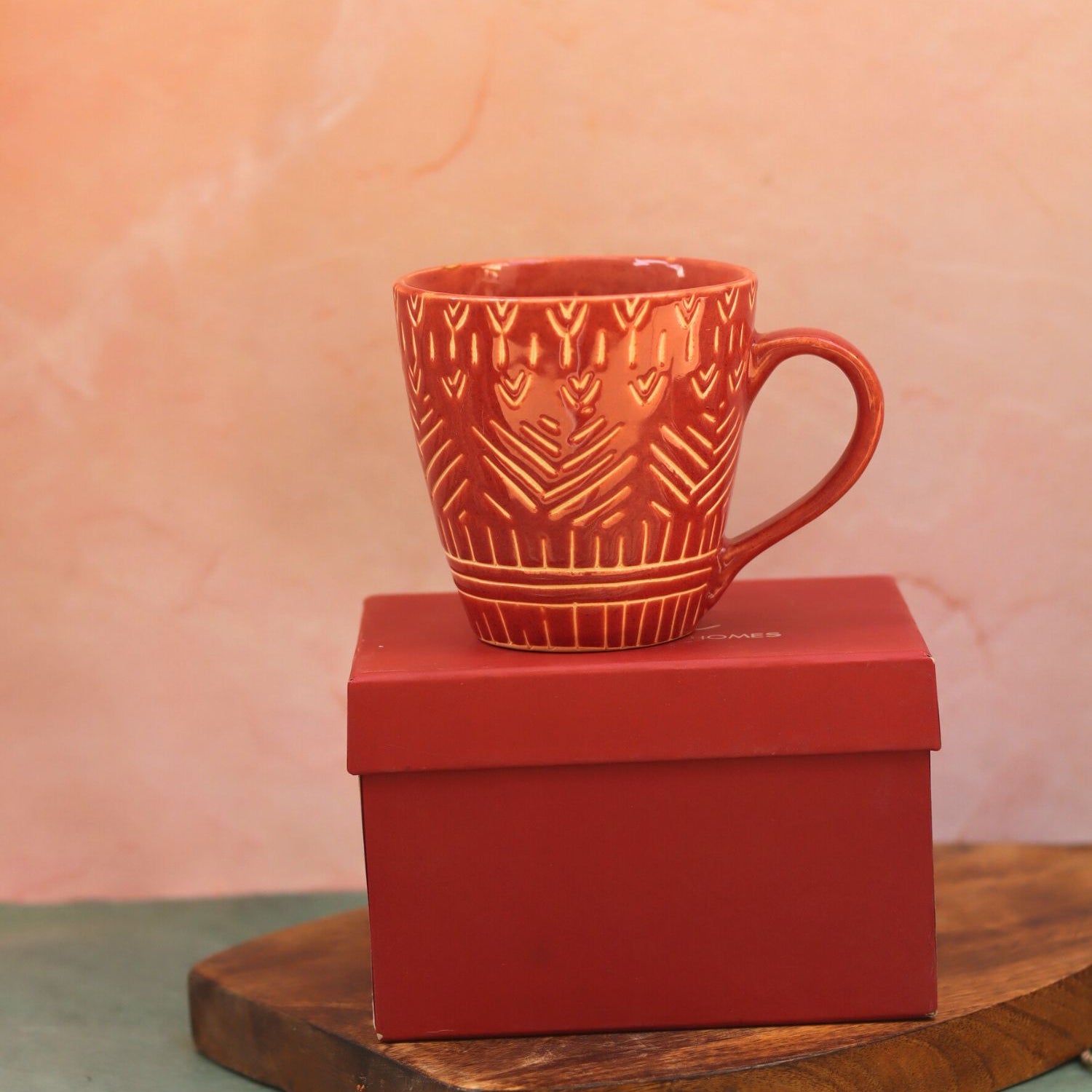 Rust Carved Mug in a Gift Box made by ceramic