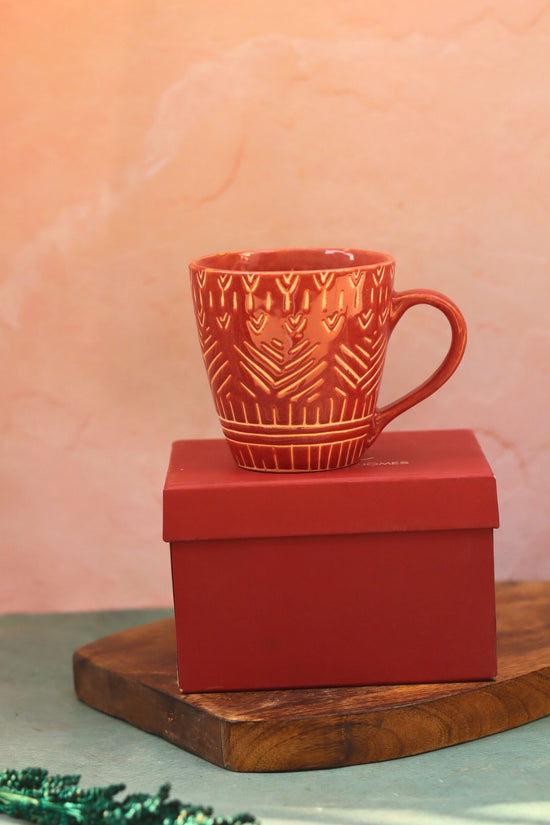 Rust Carved Mug in a Gift Box made by ceramic