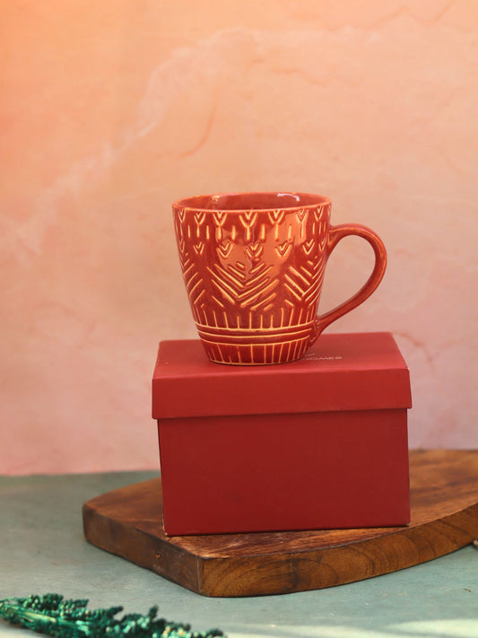 Rust Carved Mug in a Gift Box made by ceramic