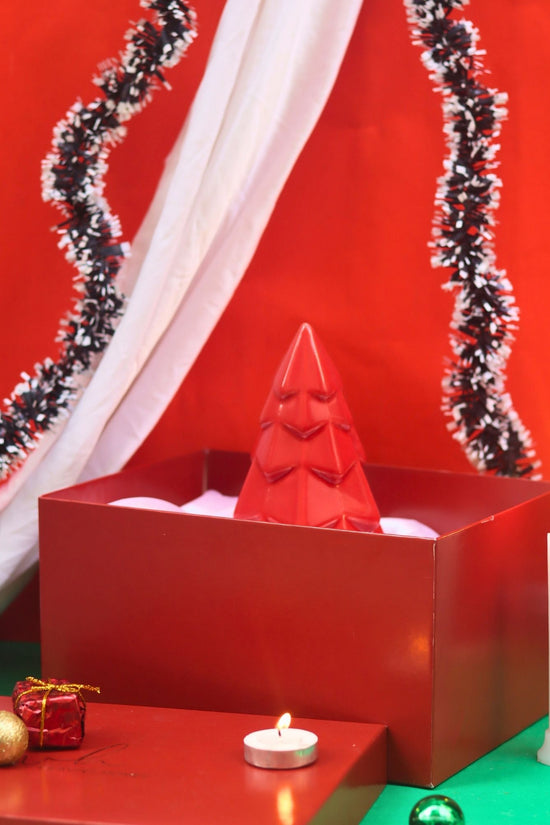 Red Conical Christmas tree in a Gift Box made by ceramic
