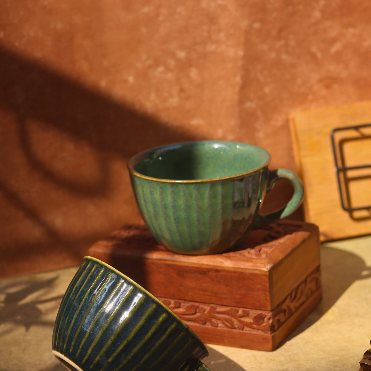 Set of 2 Cozy Soup Cup - Blue & Metallic Green made by ceramic