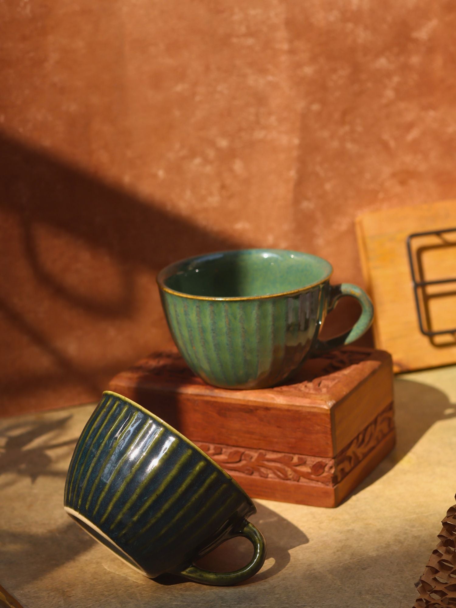 Set of 2 Cozy Soup Cup - Blue & Metallic Green made by ceramic