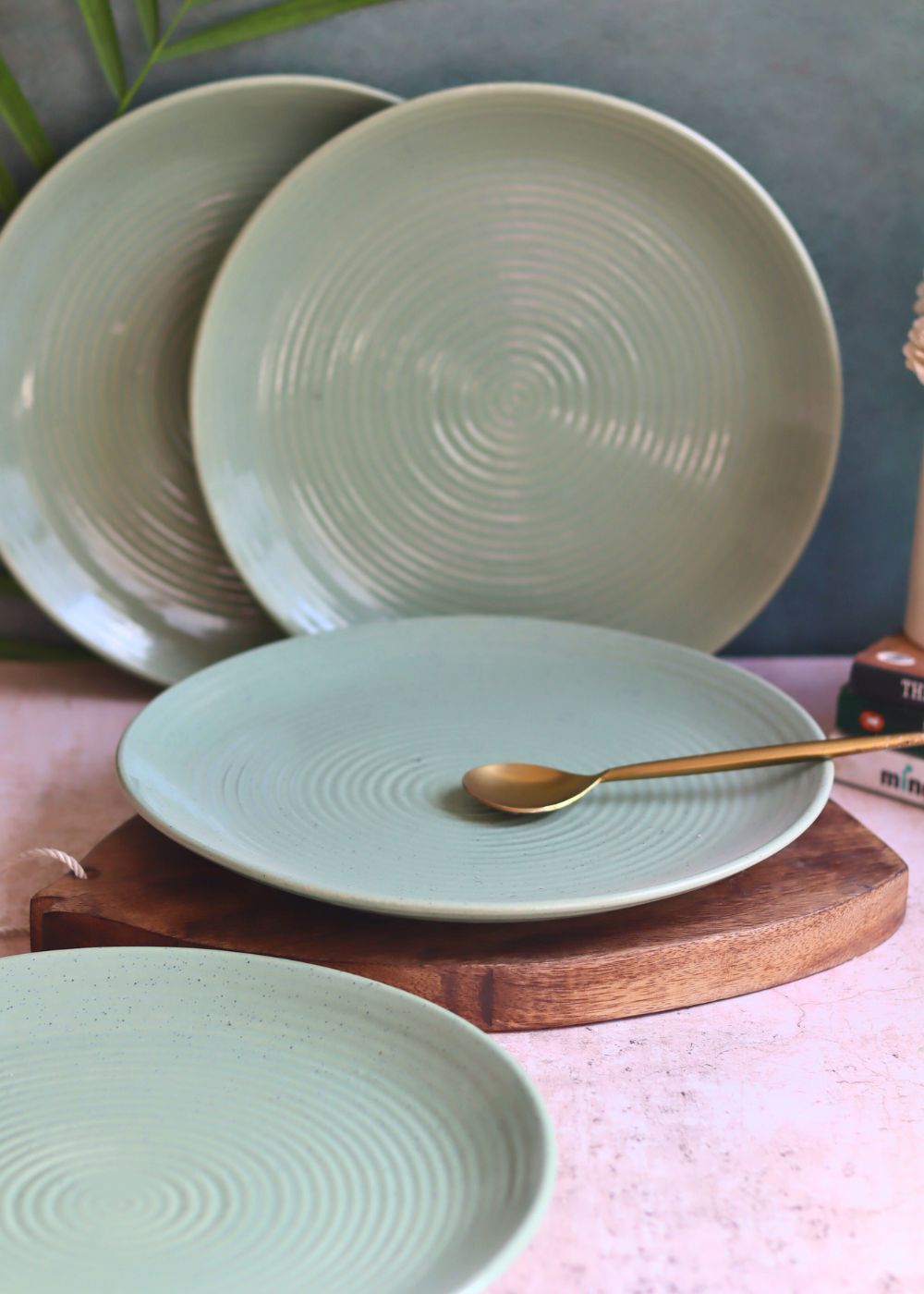 Set of 4 - Sage Green Dinner Plate handmade in India