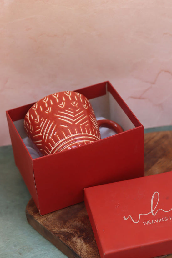 Rust Carved Mug in a Gift Box handmade in india
