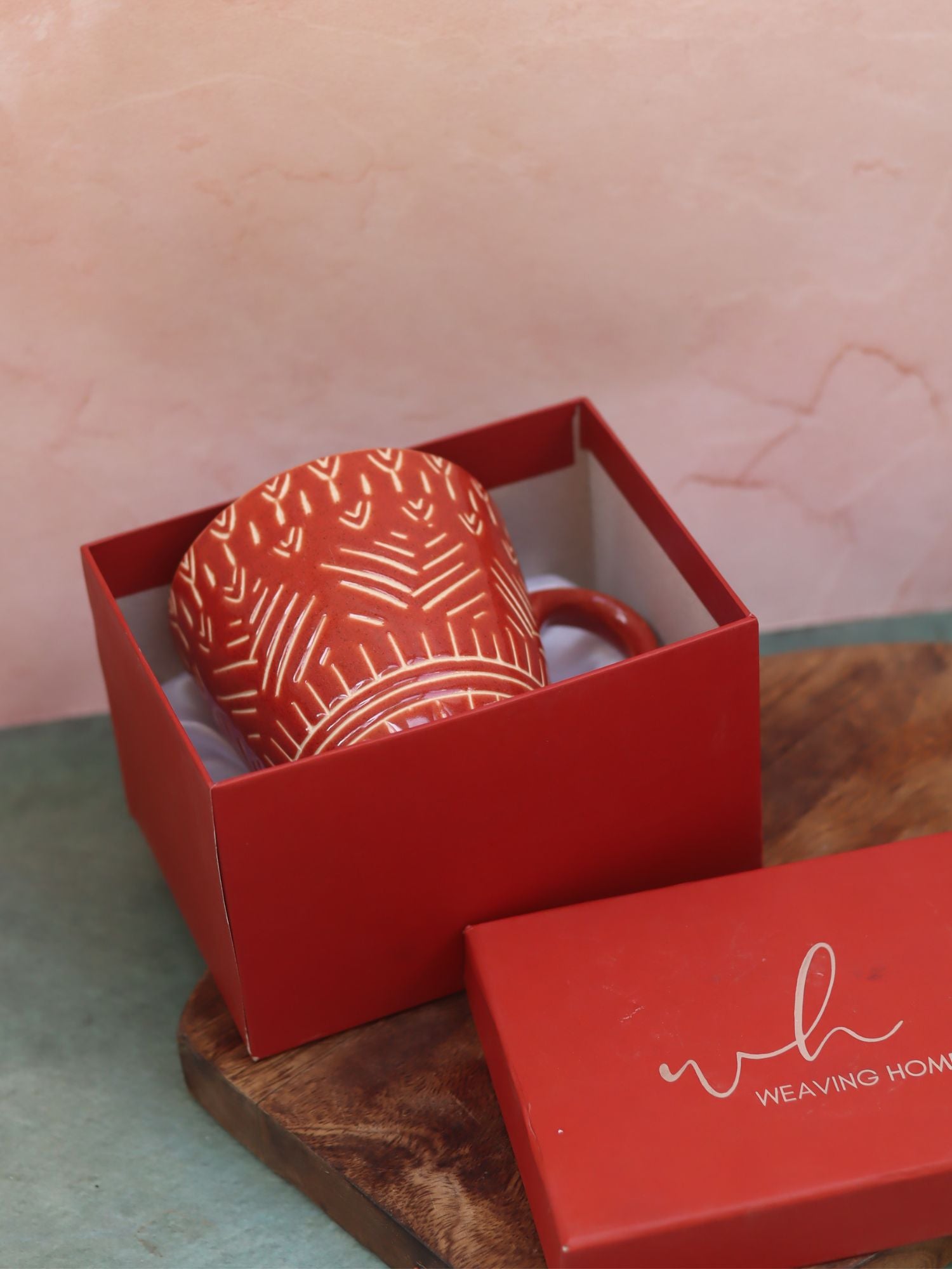 Rust Carved Mug in a Gift Box handmade in india