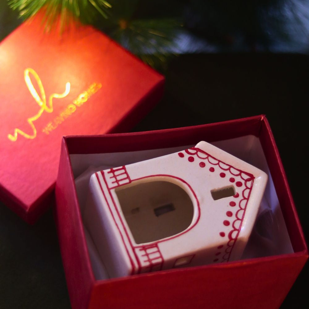 handmade Christmas Hut Tea light Holder in a Gift Box h