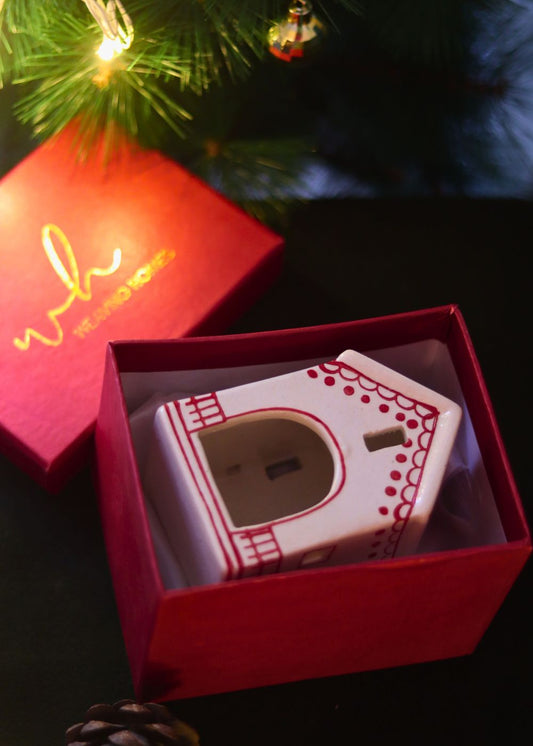 handmade Christmas Hut Tea light Holder in a Gift Box h