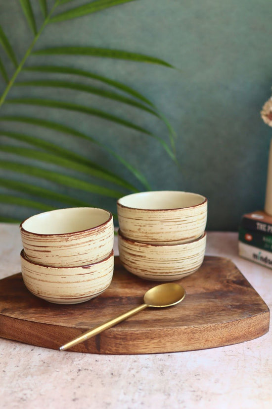 Set of 4 - Brown & White Katori made by ceramic