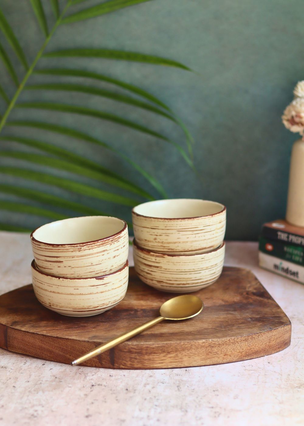 Set of 4 - Brown & White Katori made by ceramic