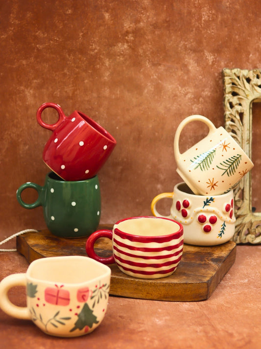 Set of 6 Christmas Sparkle Mugs Combo (for the price of 5) made by ceramic