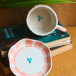 Striped  Heart Mug & Handmade Dessert Plate made by ceramic