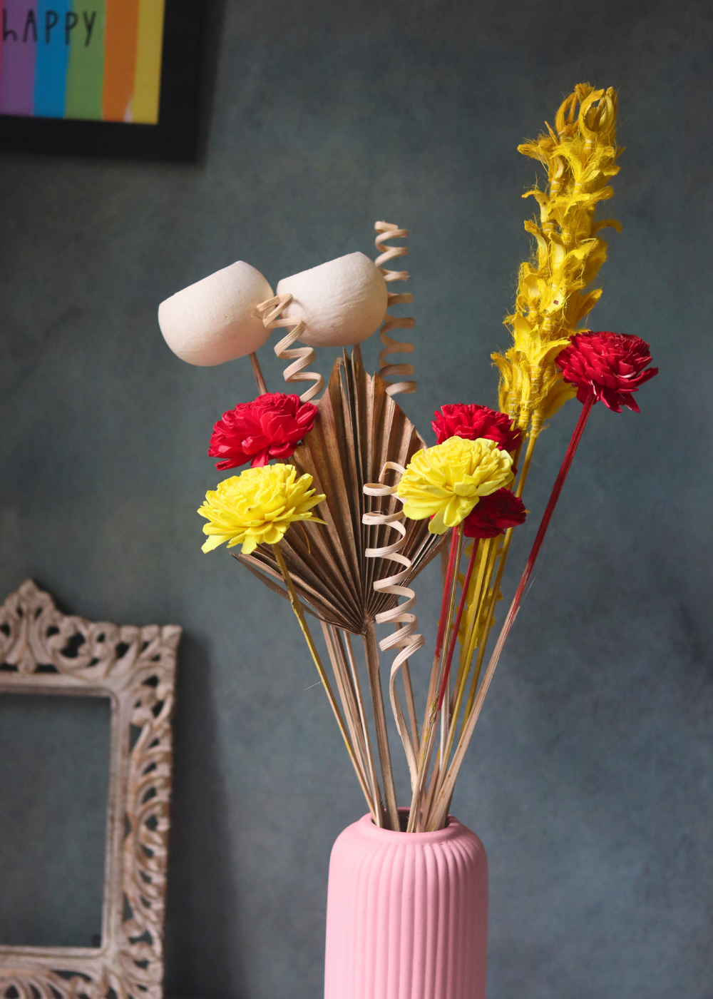 Natural dried flowers bouquet in vase