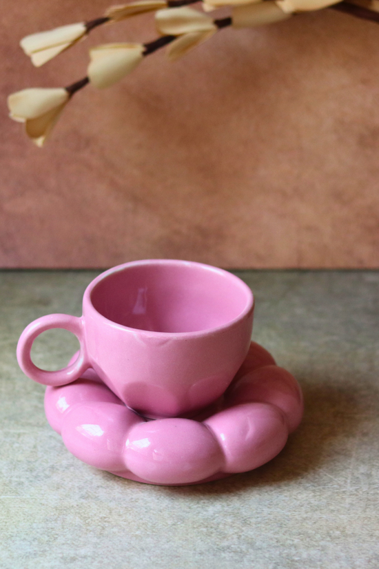Handmade cup & saucer pink color