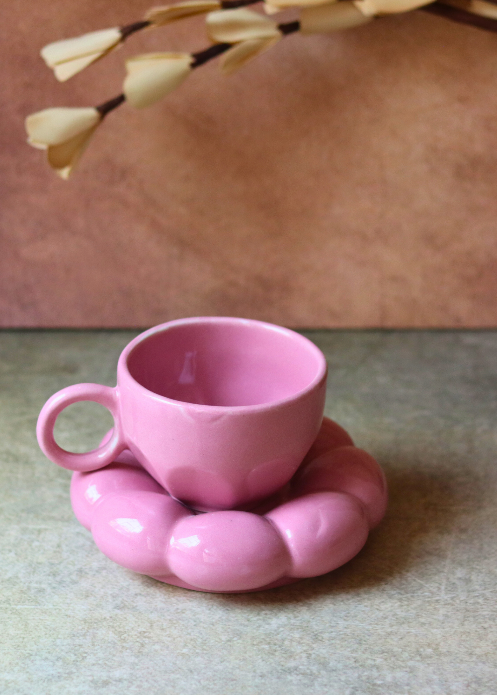 Handmade cup & saucer pink color