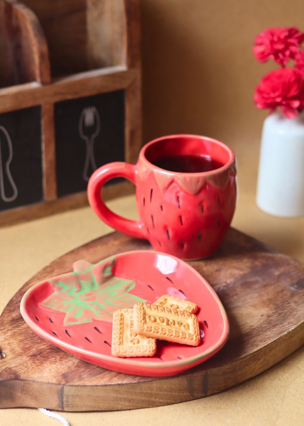OG Strawberry Mug & Handmade Dessert Plate handmade in india