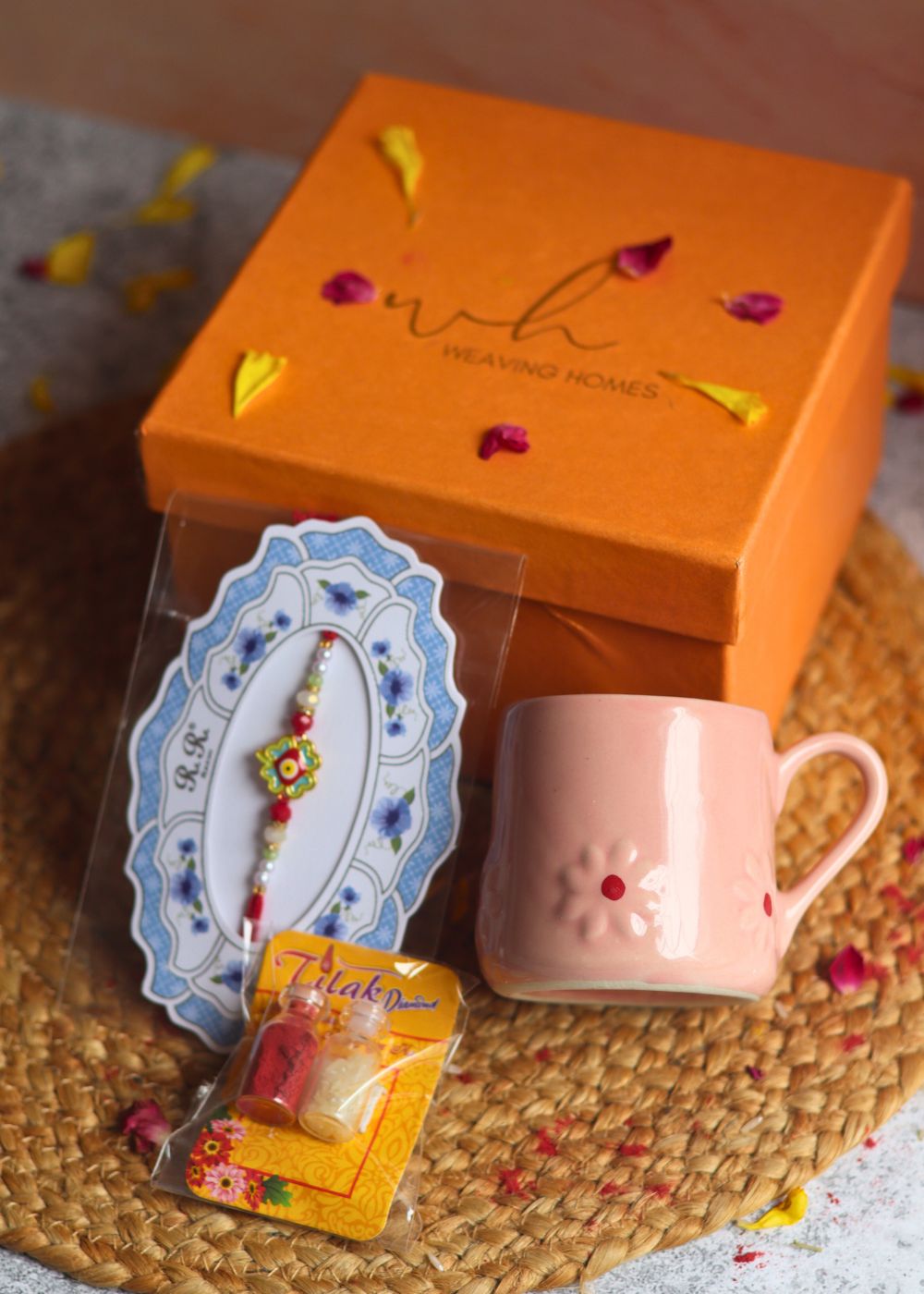 pink lily mug rakhi gift box handmade in india 