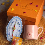 pink lily mug rakhi gift box handmade in india 