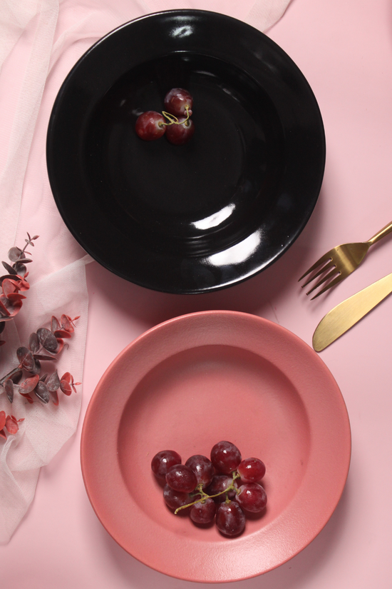 handmade rosy pink & black pasta plate made by ceramic 