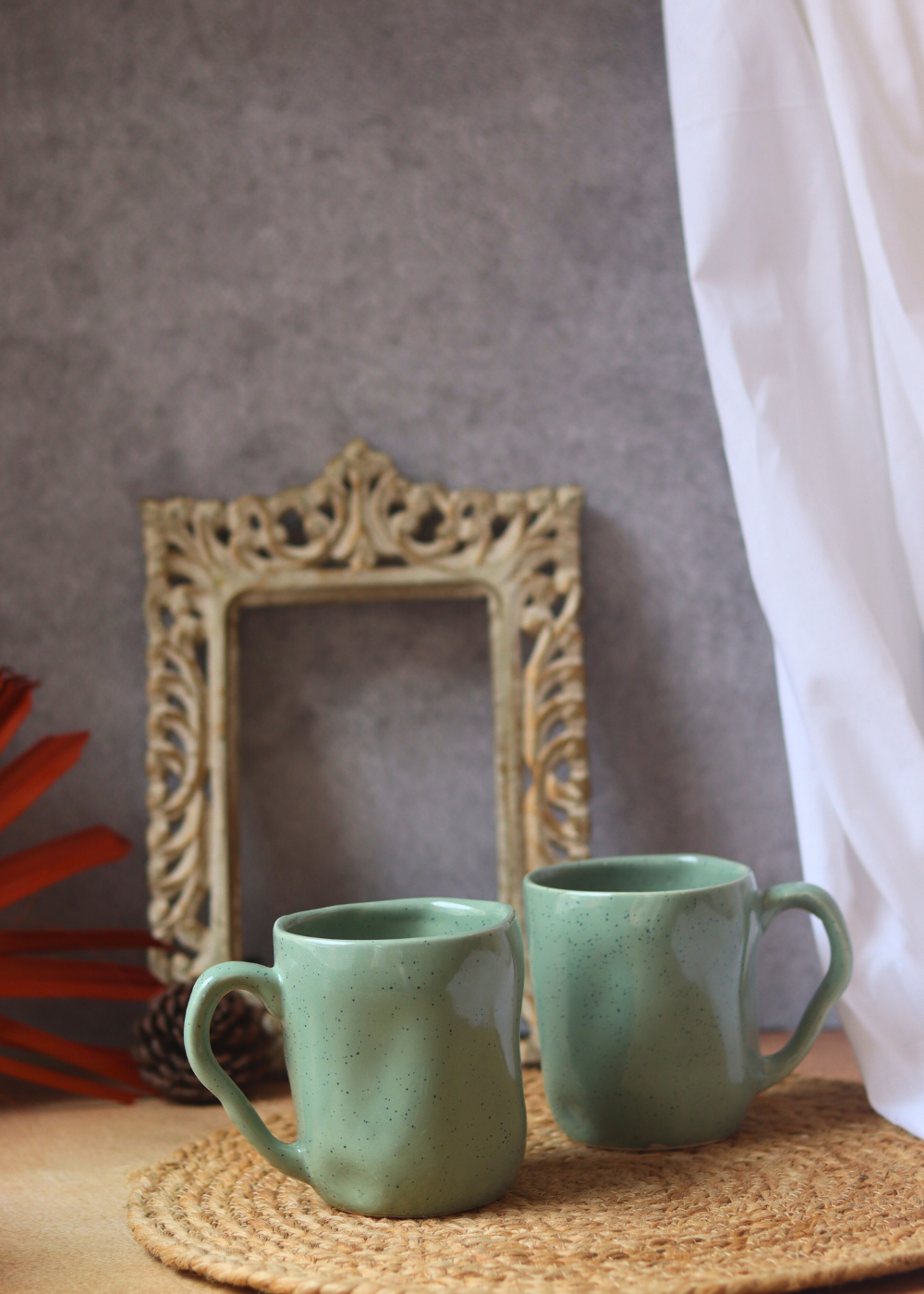 Sage green wavy coffee mugs