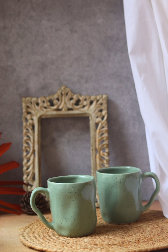 Sage green wavy coffee mugs