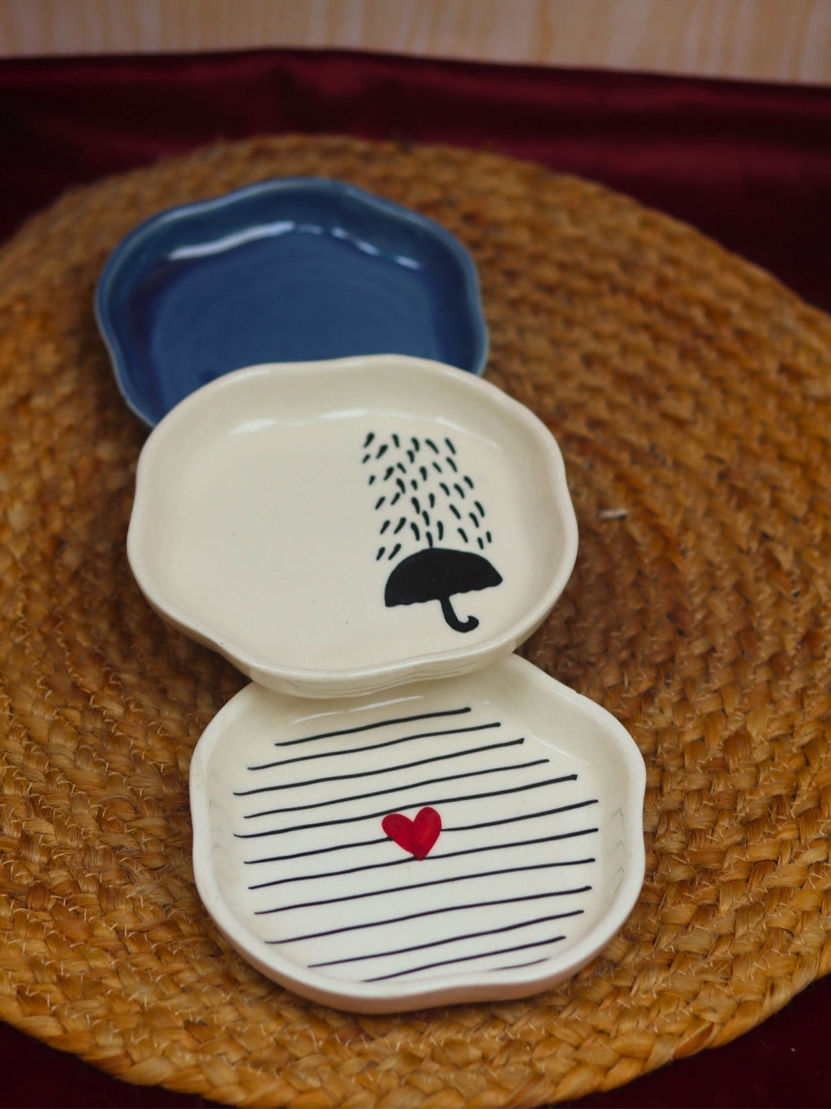 Set of 3 - Mini Treats dessert plate handmade in india