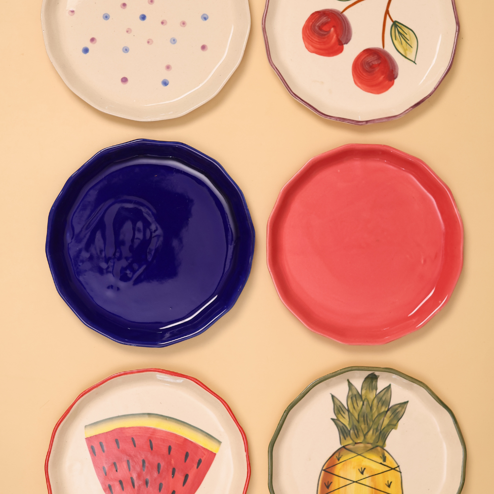handmade set of 6 snack plates for the price of 5 made by ceramic , 6 snack plates combo