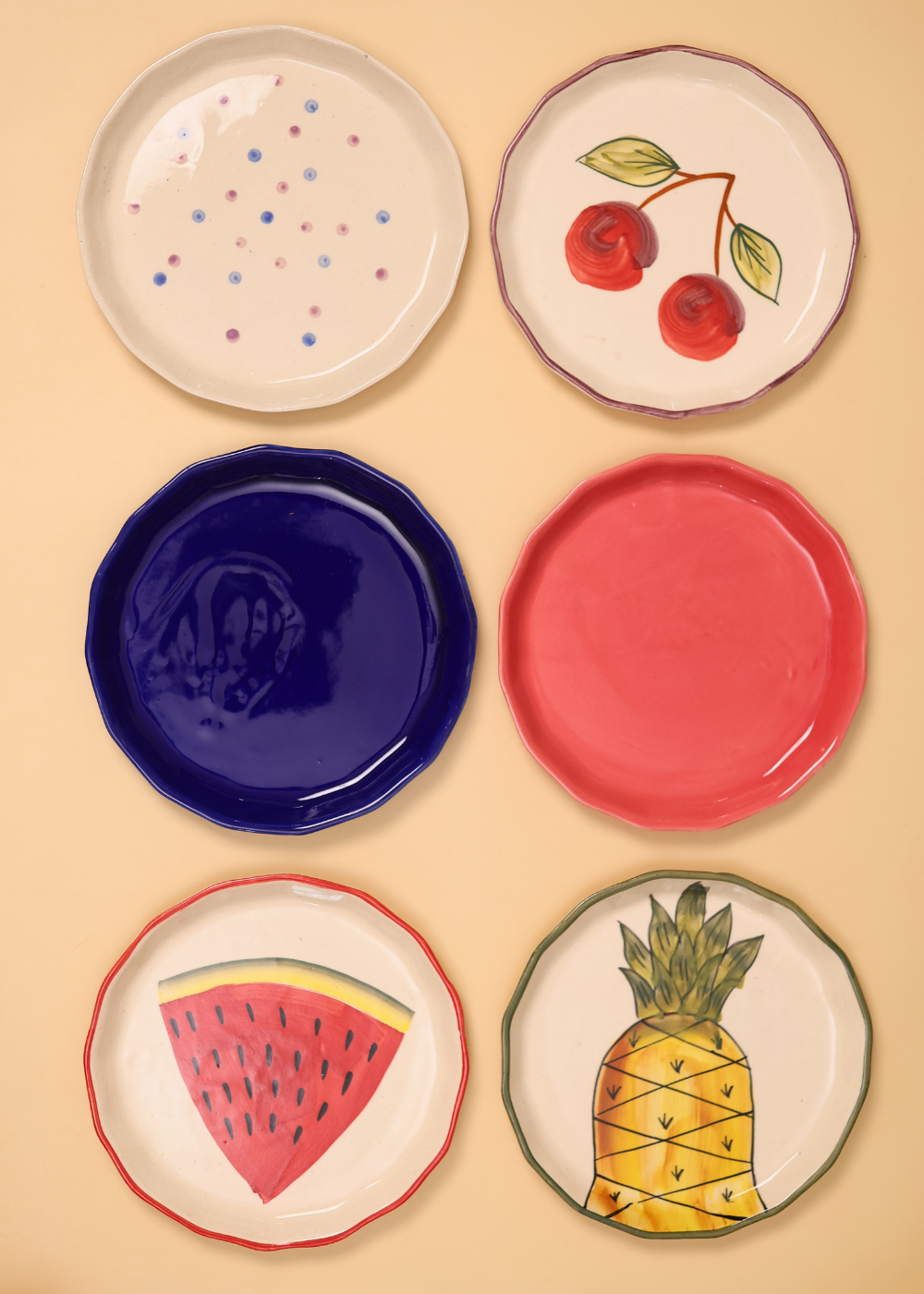 handmade set of 6 snack plates for the price of 5 made by ceramic , 6 snack plates combo