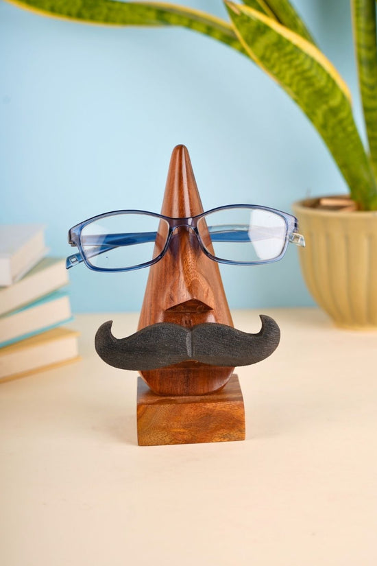 moustache specs stand made by wood