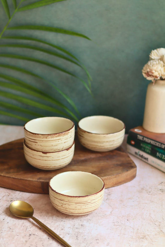Handmade Set of 4 - Brown & White Katori