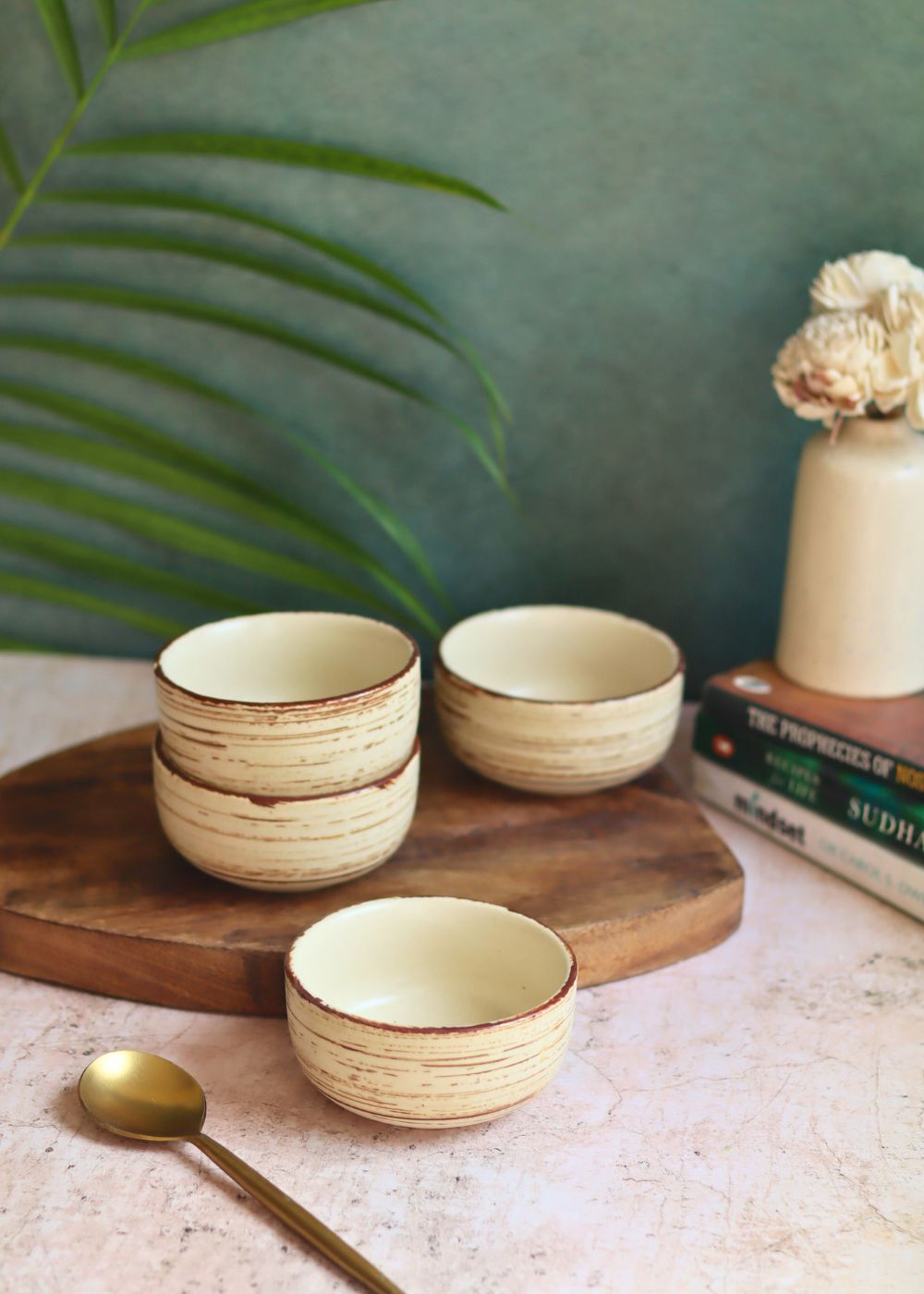 Handmade Set of 4 - Brown & White Katori