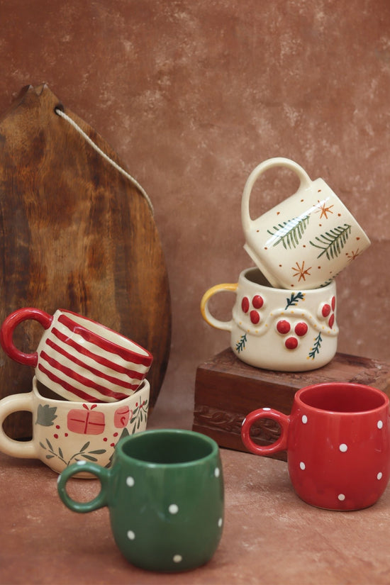 Set of 6 Christmas Sparkle Mugs Combo (for the price of 5) handmade in India
