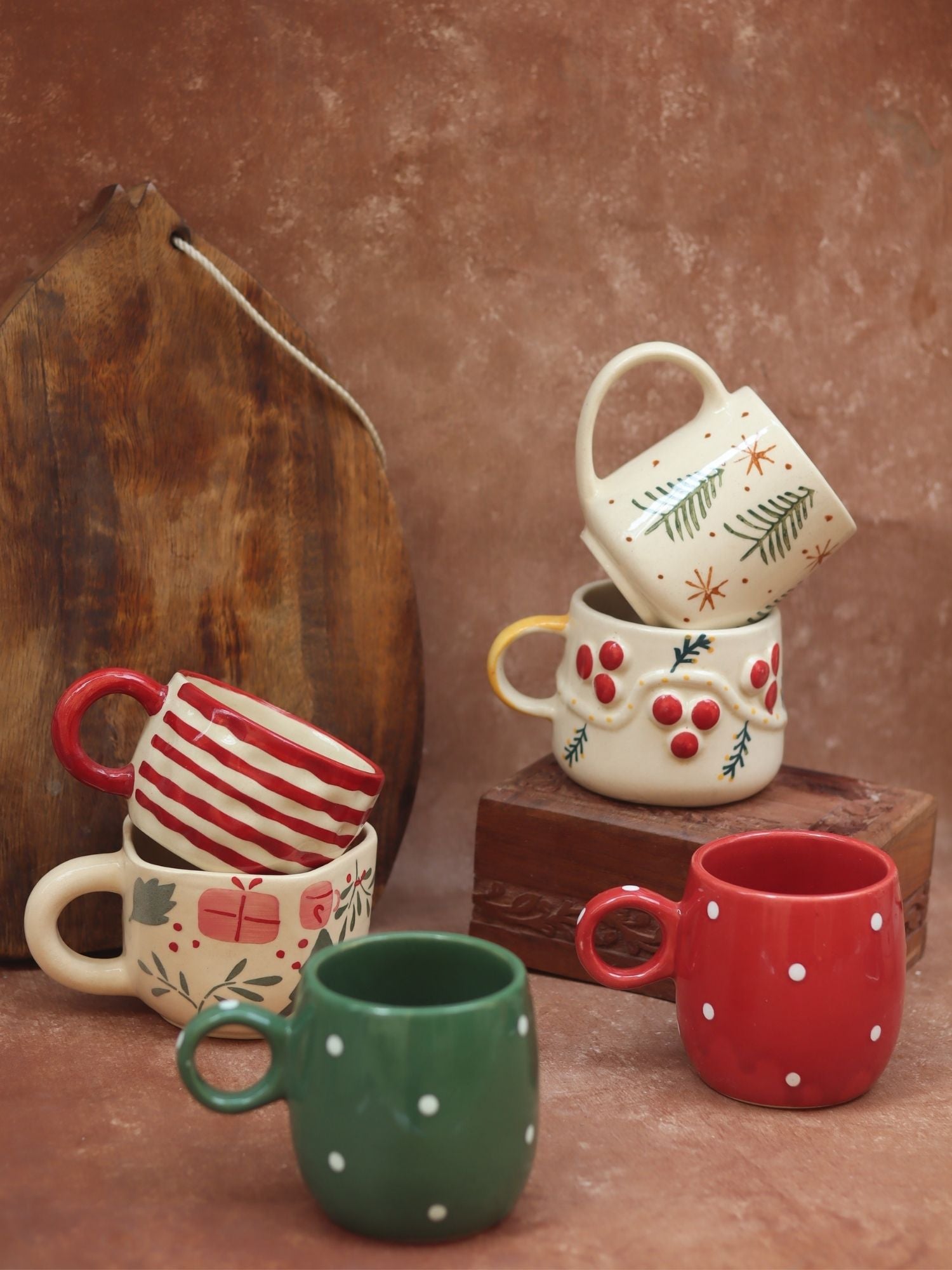 Set of 6 Christmas Sparkle Mugs Combo (for the price of 5) handmade in India