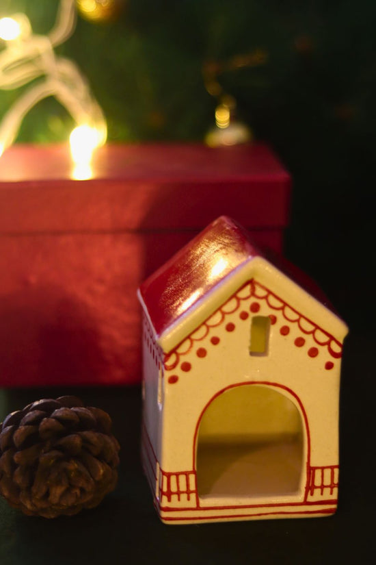 Christmas Hut Tea light Holder in a Gift Box handmade in india