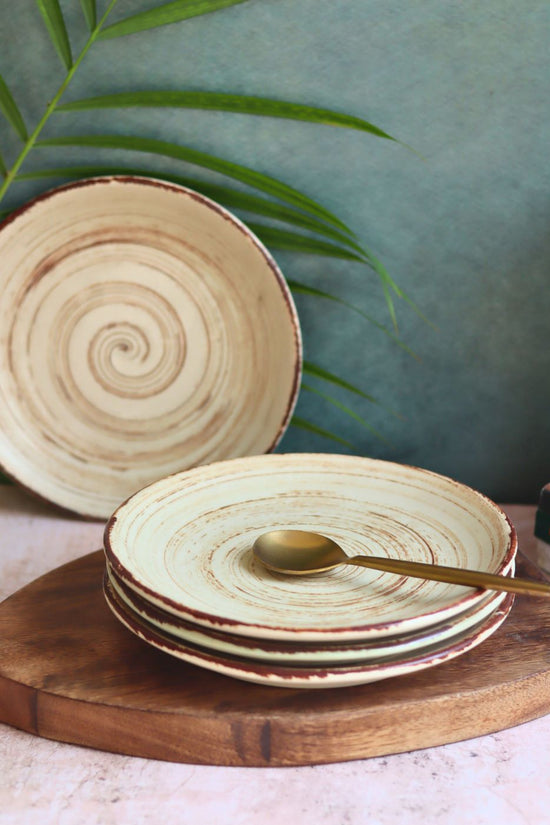 Set of 4 - Brown & White Quarter Plate with premium quality material