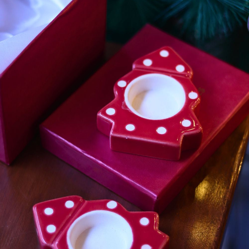 Christmas Tree Tea light Holder in a Gift Box made by ceramic