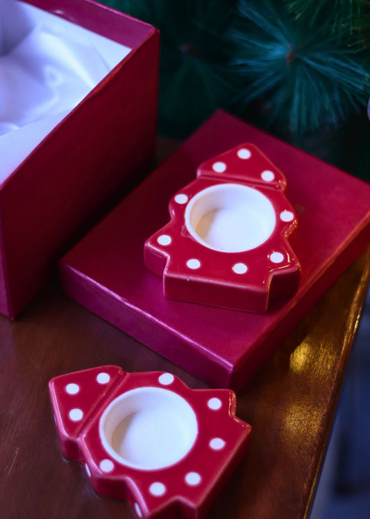 Christmas Tree Tea light Holder in a Gift Box made by ceramic