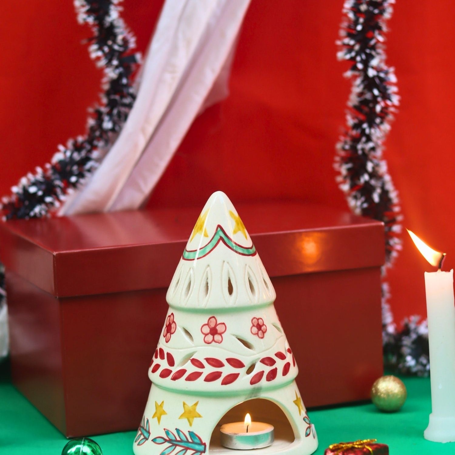 Santa's Light House in a Gift Box made by ceramic