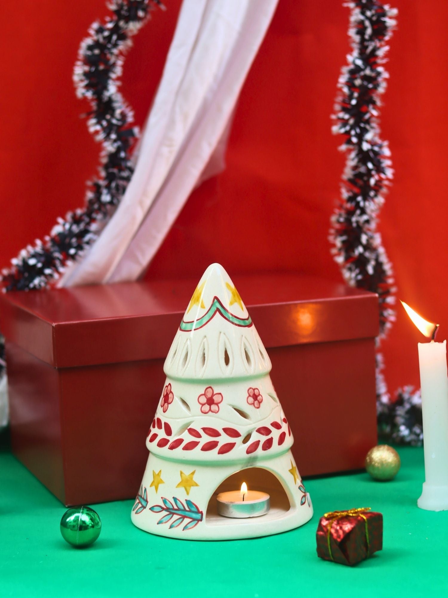 Santa's Light House in a Gift Box made by ceramic