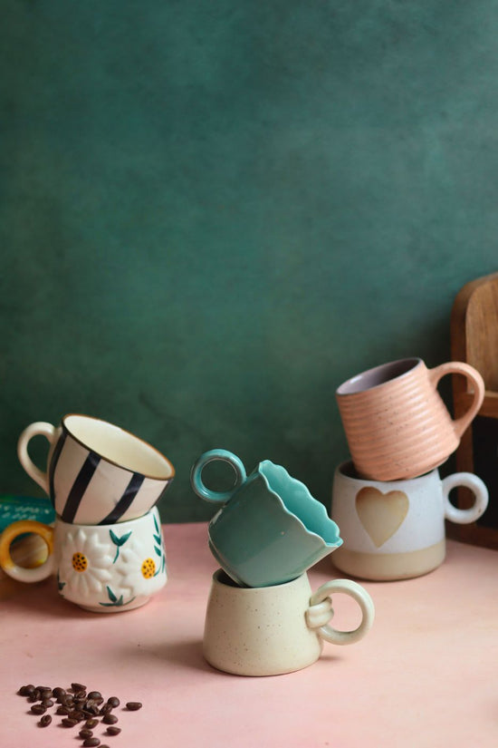 Set of 6 - Evergreen Elegance Mugs (for the price of 5) handmade in India