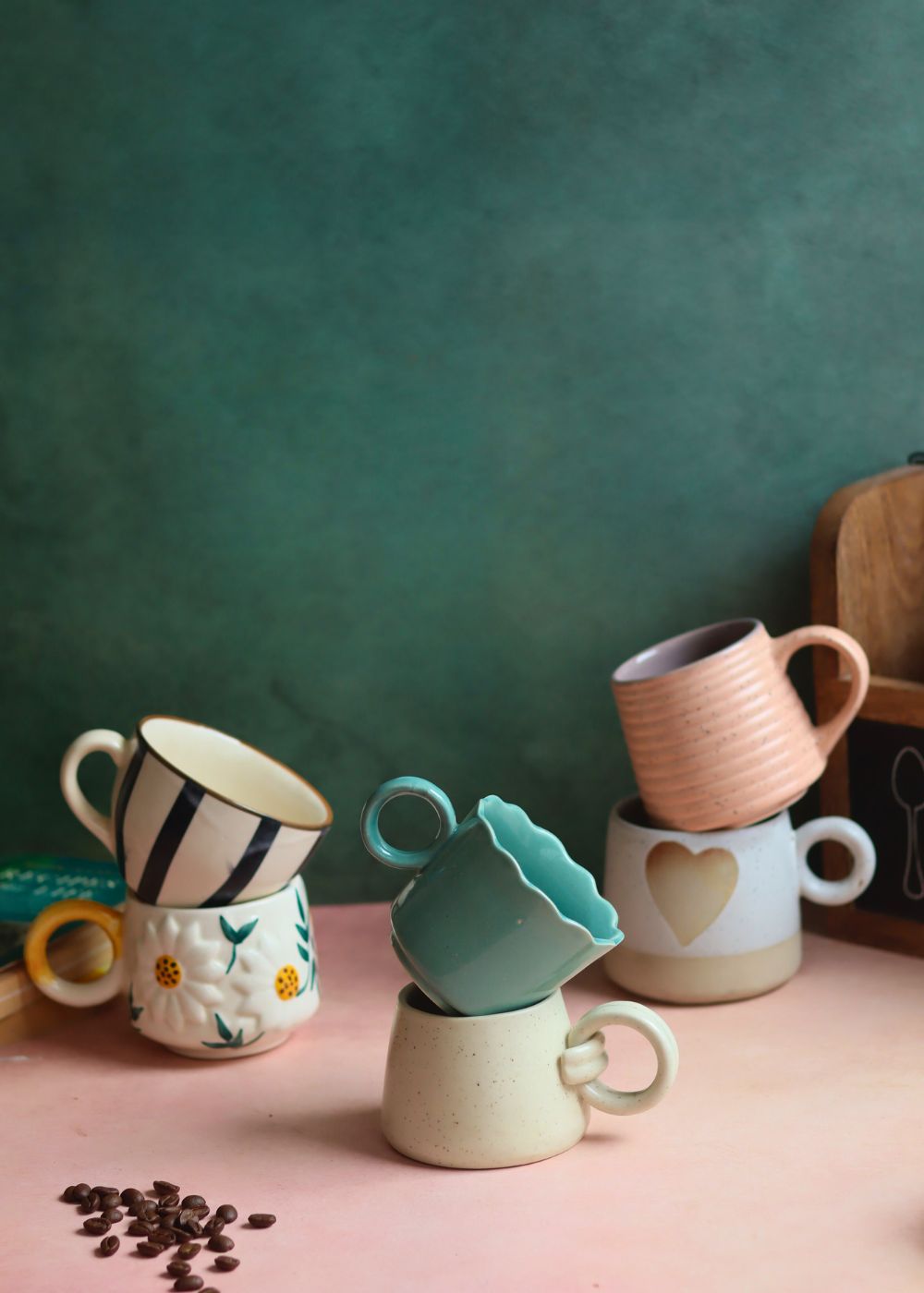Set of 6 - Evergreen Elegance Mugs (for the price of 5) handmade in India