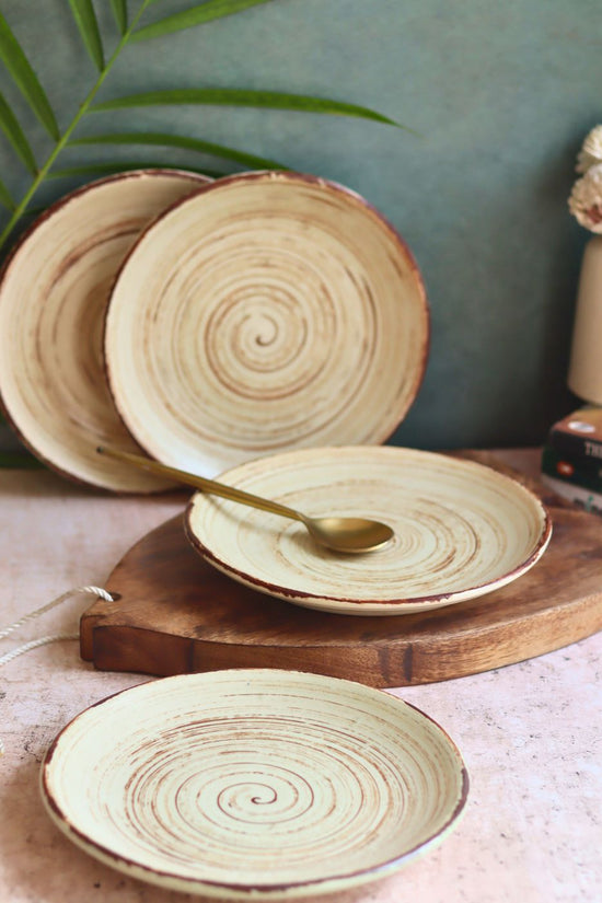 Handmade Set of 4 - Brown & White Quarter Plate