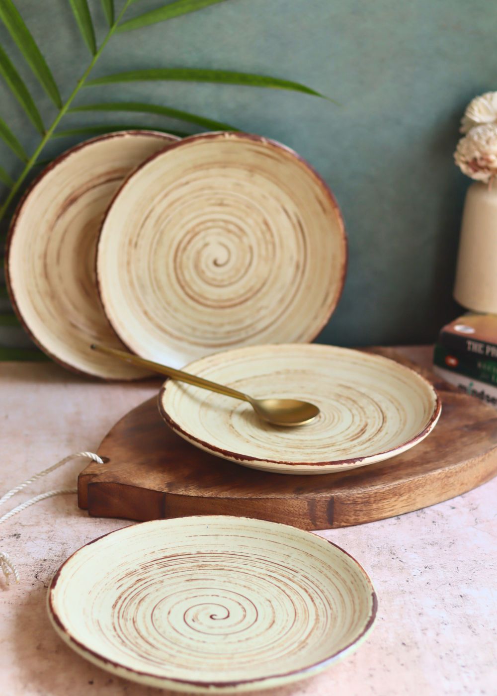 Handmade Set of 4 - Brown & White Quarter Plate