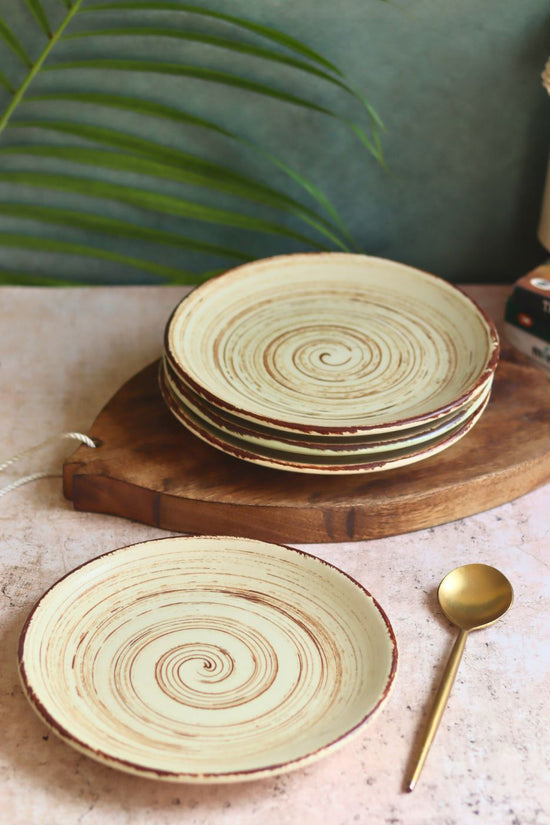 Set of 4 - Brown & White Quarter Plate handmade in  India
