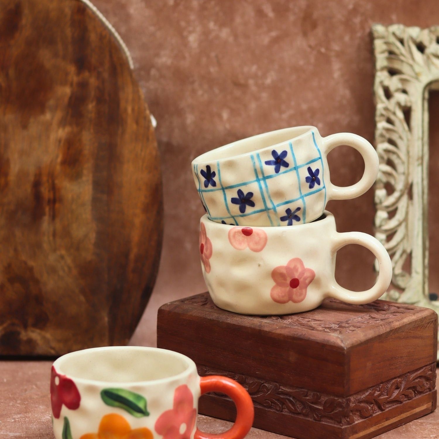 Handmade Set of 3 - Charming Bloom Mugs