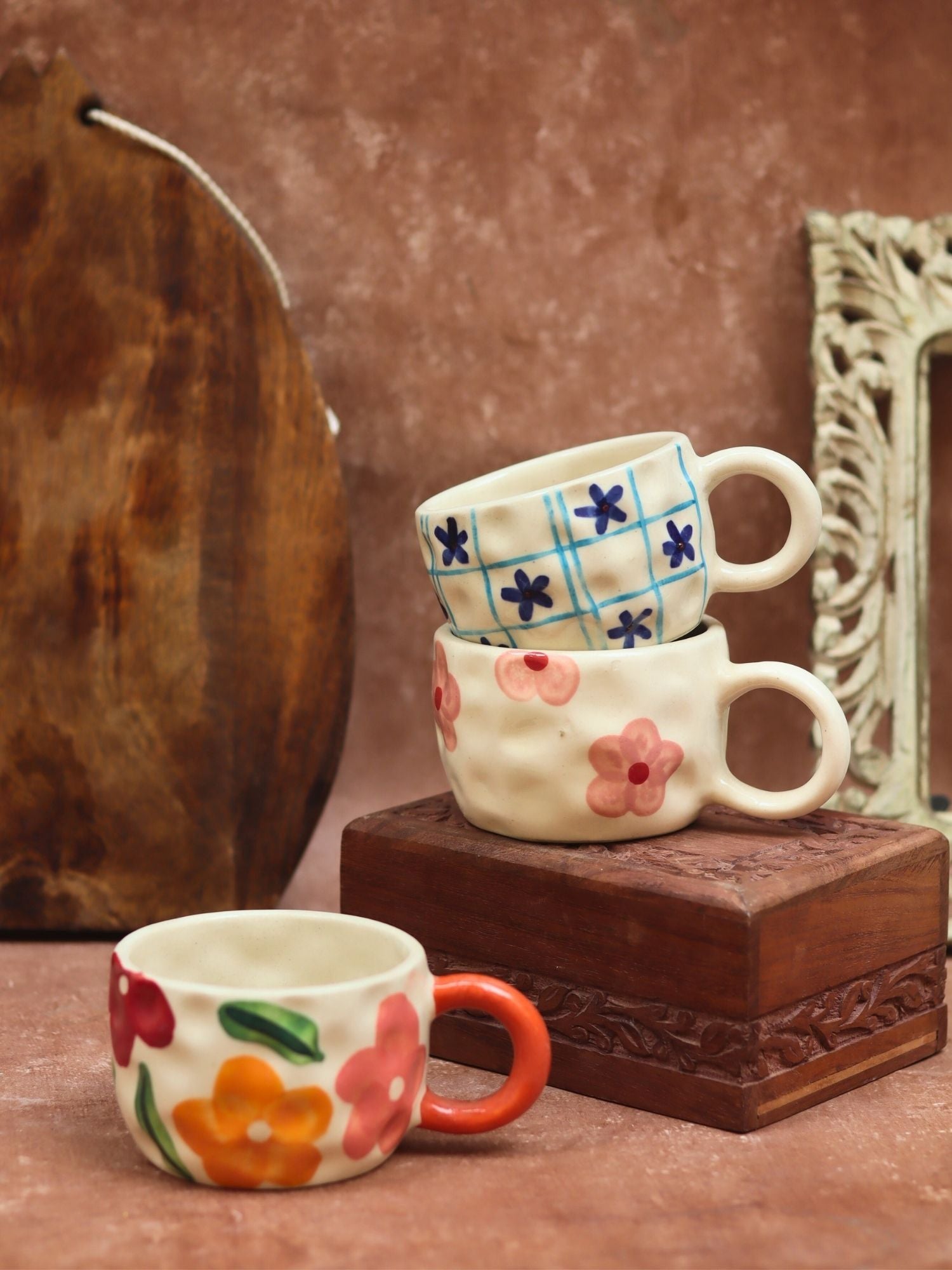 Handmade Set of 3 - Charming Bloom Mugs