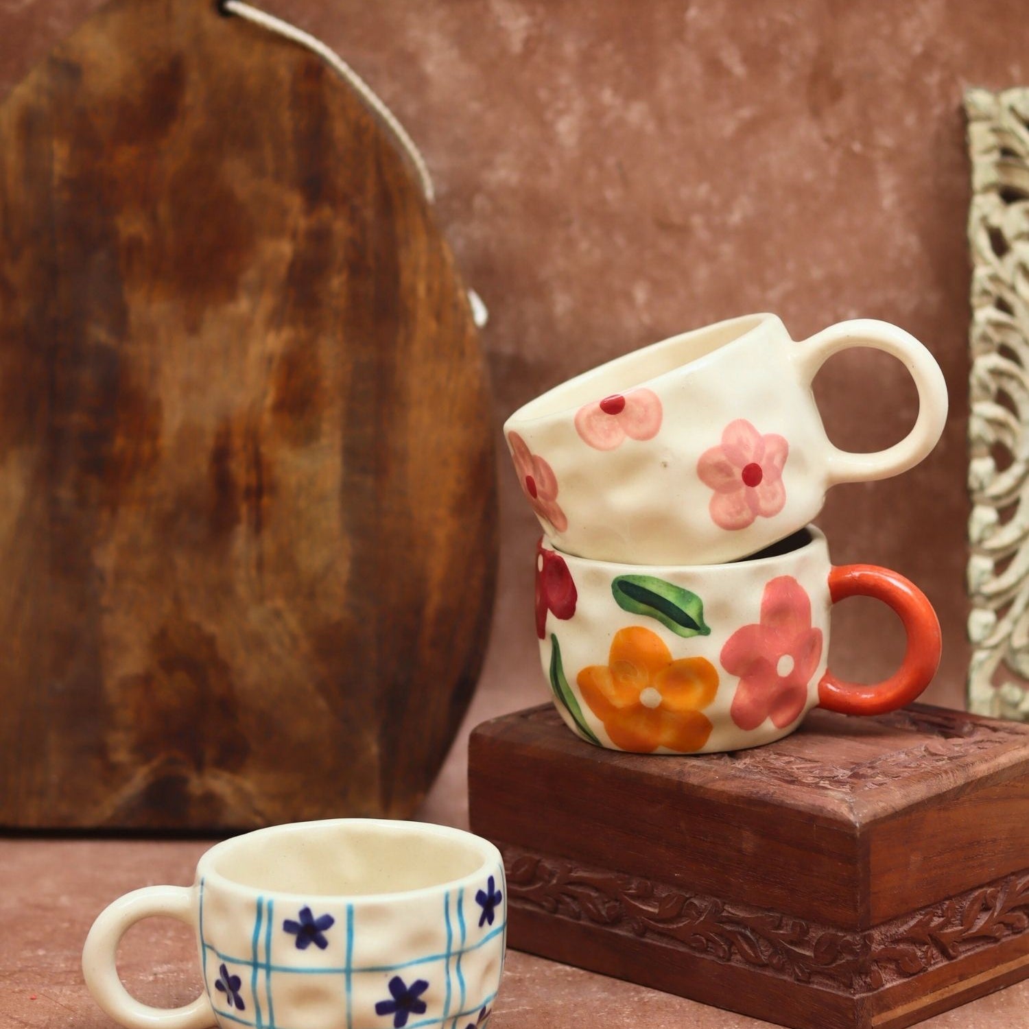 Set of 3 - Charming Bloom Mugs made by ceramic