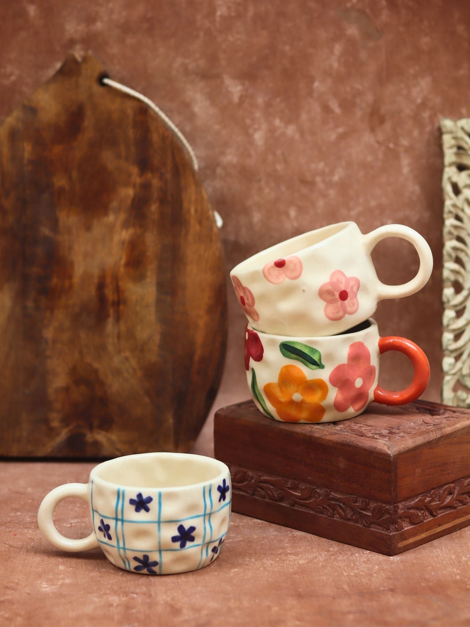 Set of 3 - Charming Bloom Mugs made by ceramic