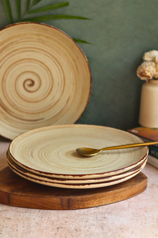 Handmade Set of 4 - Brown & White Dinner Plate