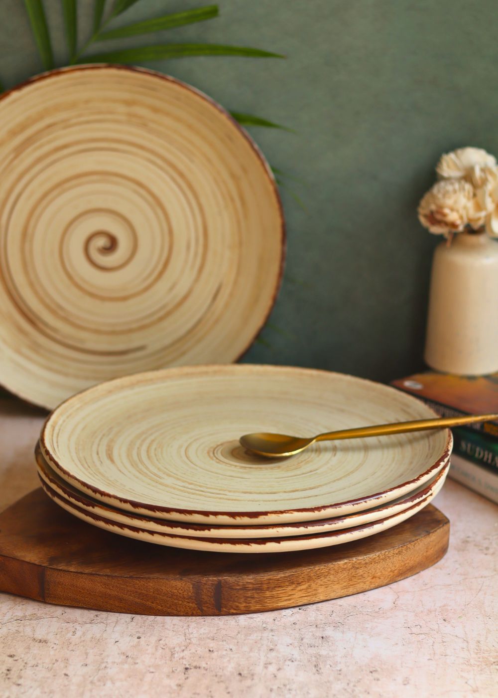 Handmade Set of 4 - Brown & White Dinner Plate